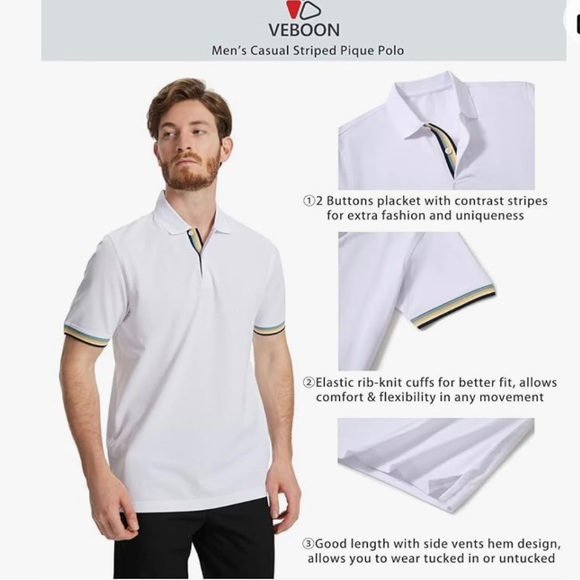 Men's Pique Polo Shirts Short Sleeve Cotton Blend Solid Casual Classic Fit Polo - Picture 4 of 6